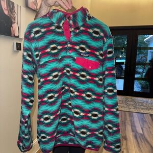 Patagonia Teal and Red Patterned Fleece